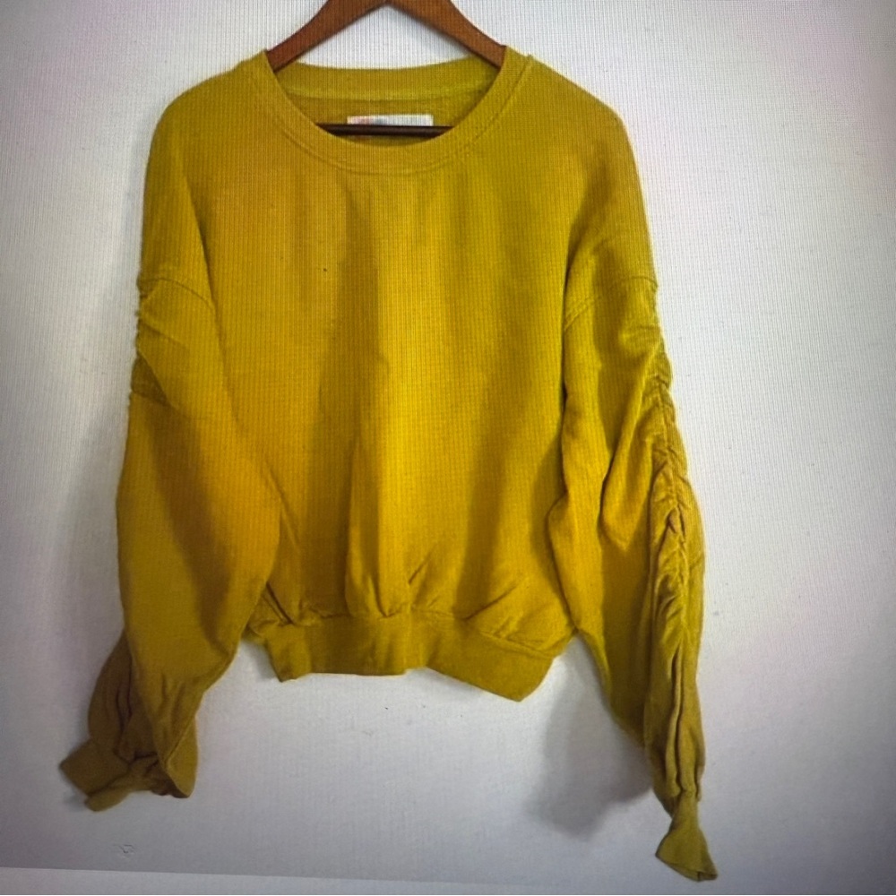 Free People FP Beach Lime Green Pullover Long Sleeves Cropped Sweatshirt Size S